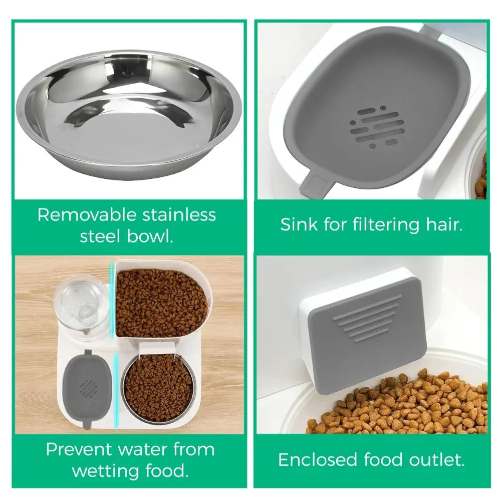 Automatic Pet Feeder with Water Fountain Dog Cat Food Bowl Dispenser Large Capacity Smart Storage Container for Pet Accessories