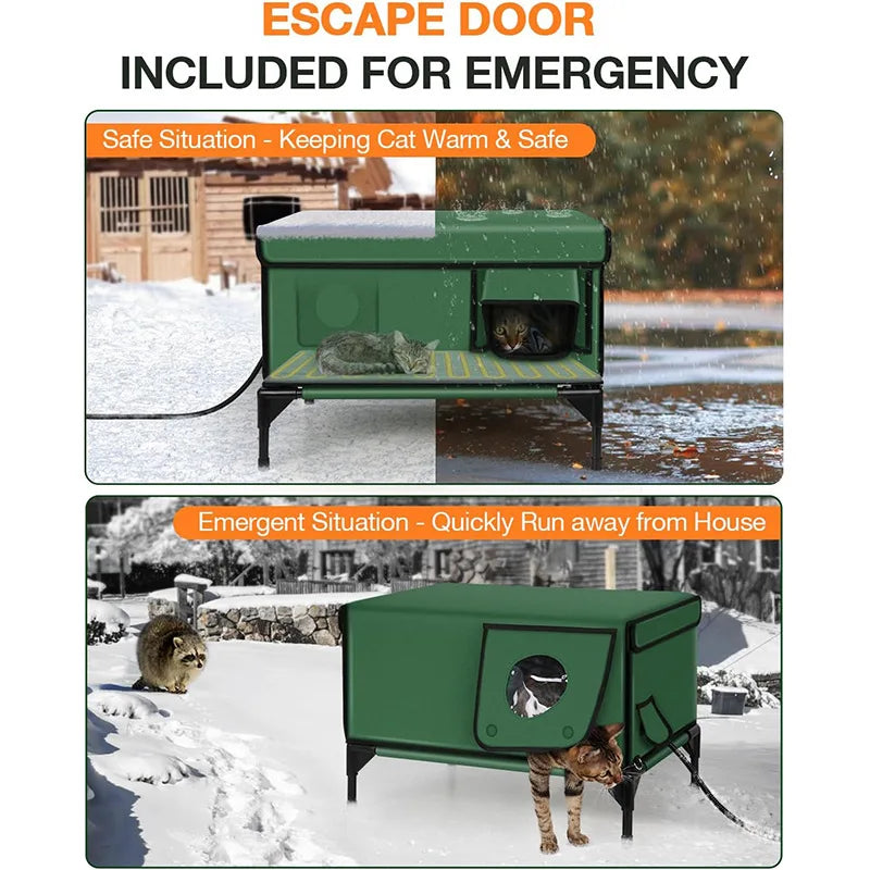 Outdoor Waterproof Cat House Warm Heated Winter Cat House Insulated Outside Foldable Cats Nest Tent Sleeping Extra Large Pet