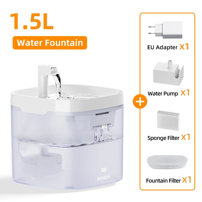 ROJECO Smart Cat & Dog Water Fountain – Automatic Pet Water Dispenser with Recirculating Filter