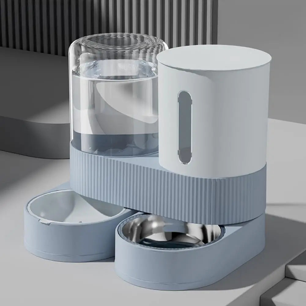 Automatic Cat Feeder Automatic Pet Feeder Water Dispenser Set for Cats Dogs 2-in-1 Food Bowl with Stainless Steel Insert