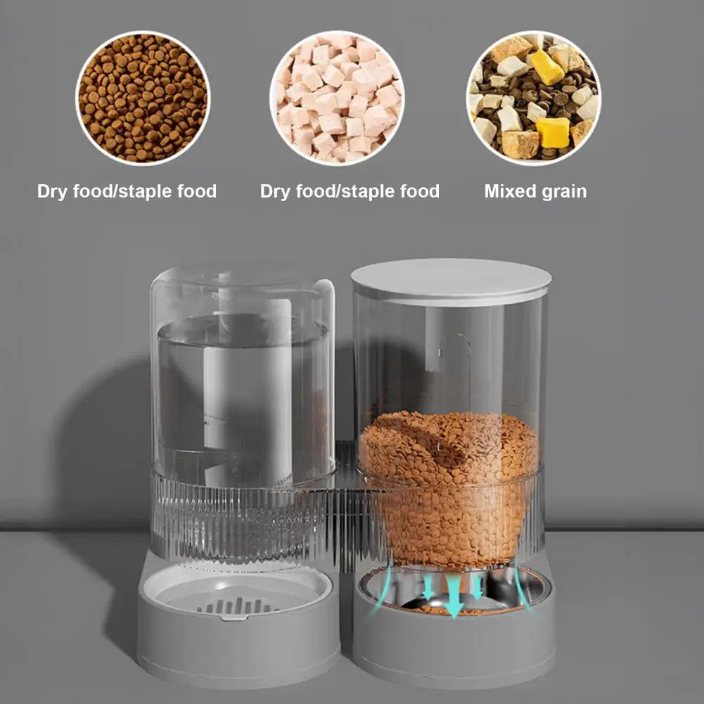 Automatic Cat Feeder Automatic Pet Feeder Water Dispenser Set for Cats Dogs 2-in-1 Food Bowl with Stainless Steel Insert