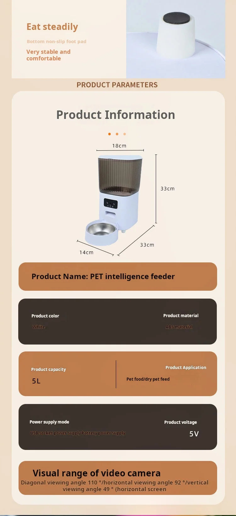 5L Automatic Feeder Cats WiFi with Camera HD Smart Interactive Pet Food Dispenser Timer Stainless Steel Bowl Auto Dog Feeder