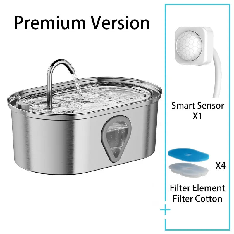 Stainless Steel Pet Water Feeder Cat Automatic Water Fountain USB Electric Mute for Cat Dog Filter Fountain Smart Drinking Bowl