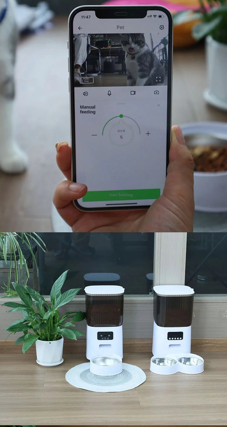 5L Automatic Feeder Cats WiFi with Camera HD Smart Interactive Pet Food Dispenser Timer Stainless Steel Bowl Auto Dog Feeder