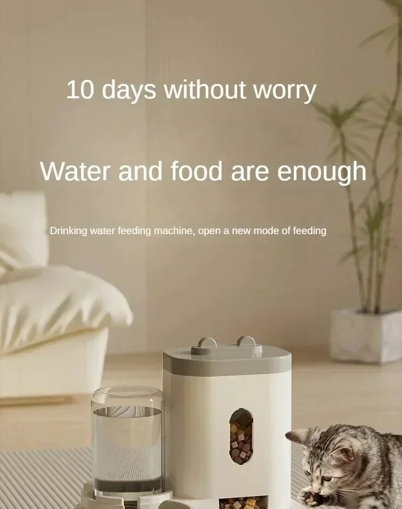 Automatic Pet Feeder with Water Fountain Dog Cat Food Bowl Dispenser Large Capacity Smart Storage Container for Pet Accessories