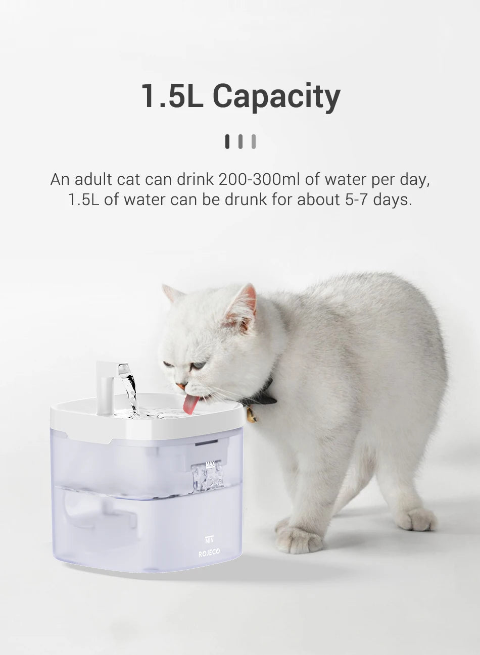 ROJECO Smart Cat & Dog Water Fountain – Automatic Pet Water Dispenser with Recirculating Filter