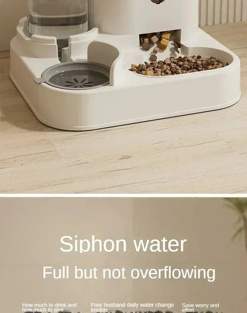 Automatic Pet Feeder with Water Fountain - Large Dispenser for Cats/Dogs, Puppy/Kitten Feeding/Water Station