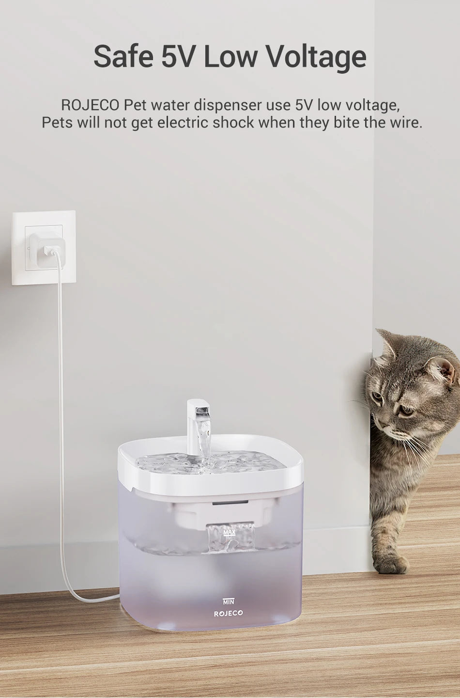 ROJECO Smart Cat & Dog Water Fountain – Automatic Pet Water Dispenser with Recirculating Filter