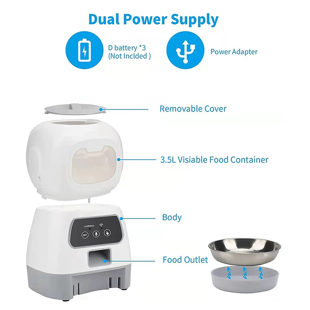 3.5L Smart Pet Feeder Automatic Cat Food Dispenser  Dog Bowl Automatic Cat Feeder Dog Slow Food Machine With Timed Quantitative