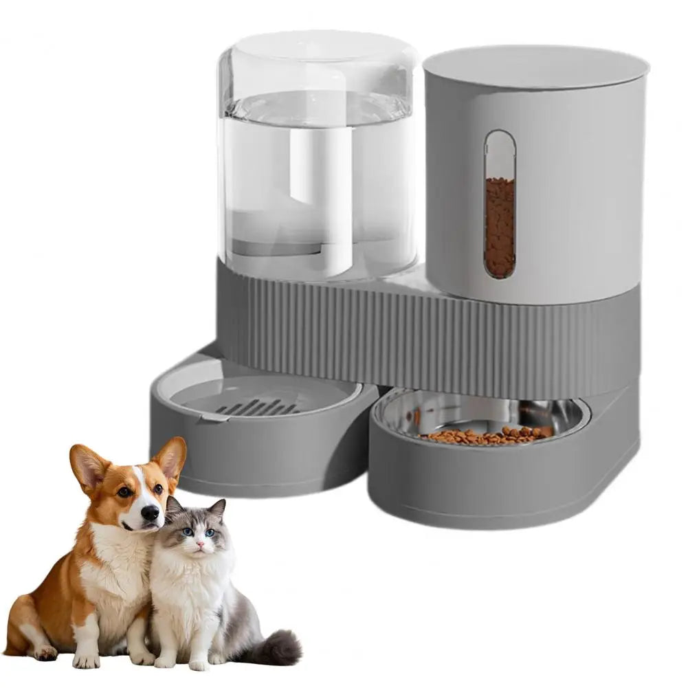 Automatic Cat Feeder Automatic Pet Feeder Water Dispenser Set for Cats Dogs 2-in-1 Food Bowl with Stainless Steel Insert