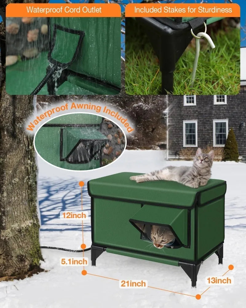 Outdoor Waterproof Cat House Warm Heated Winter Cat House Insulated Outside Foldable Cats Nest Tent Sleeping Extra Large Pet