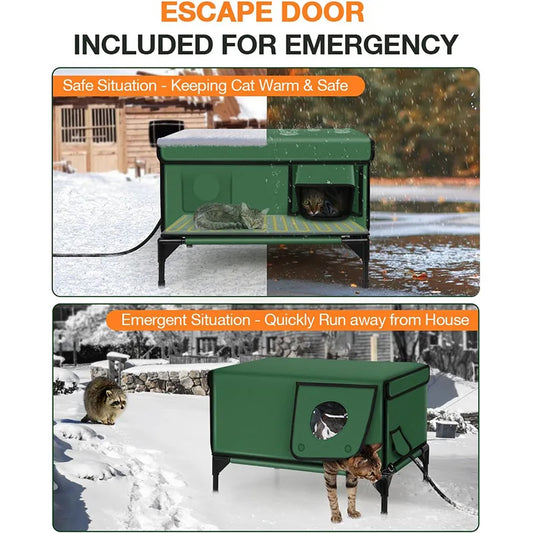 Outdoor Waterproof Cat House Warm Heated Winter Cat House Insulated Outside Foldable Cats Nest Tent Sleeping Extra Large Pet