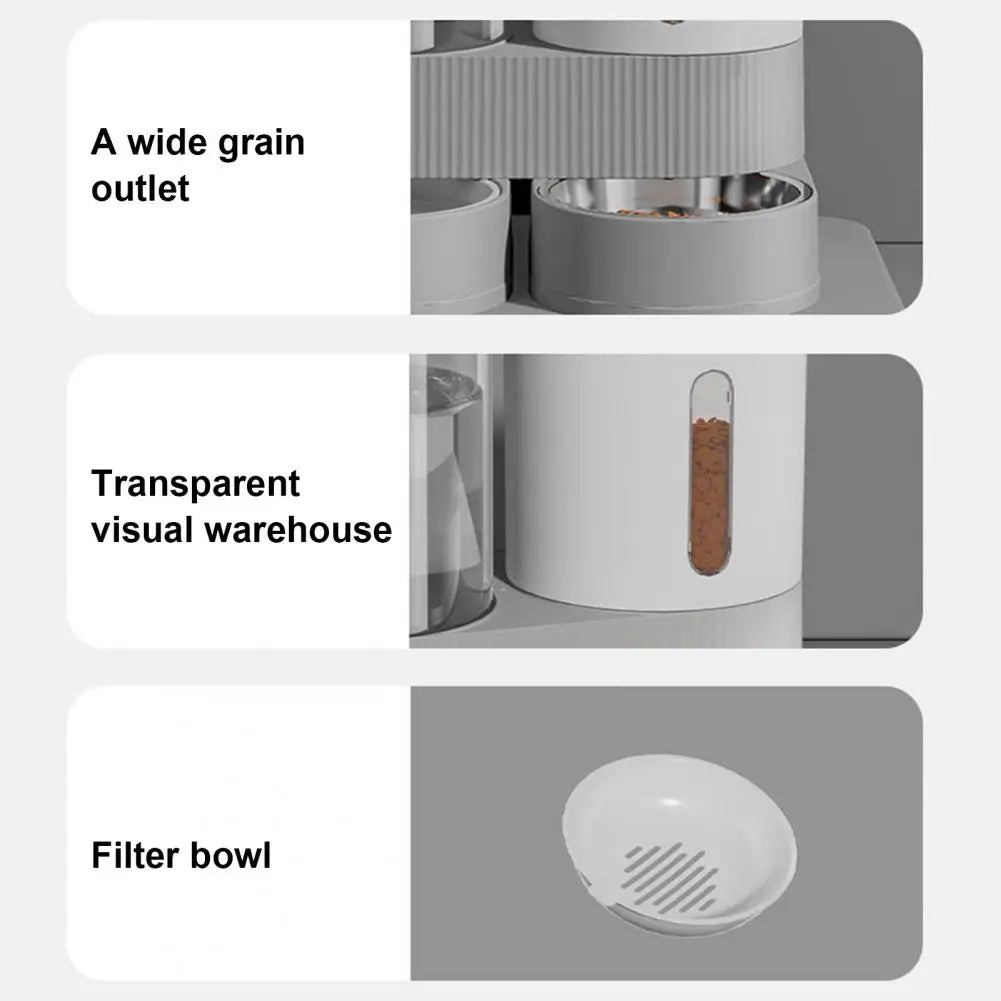 Automatic Cat Feeder Automatic Pet Feeder Water Dispenser Set for Cats Dogs 2-in-1 Food Bowl with Stainless Steel Insert