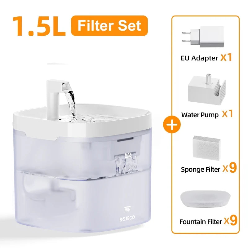 ROJECO Smart Cat & Dog Water Fountain – Automatic Pet Water Dispenser with Recirculating Filter