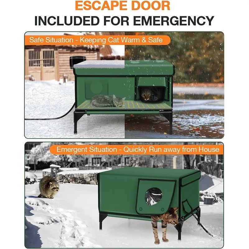Outdoor Waterproof Cat House Warm Heated Winter Cat House Insulated Outside Foldable Cats Nest Tent Sleeping Extra Large Pet