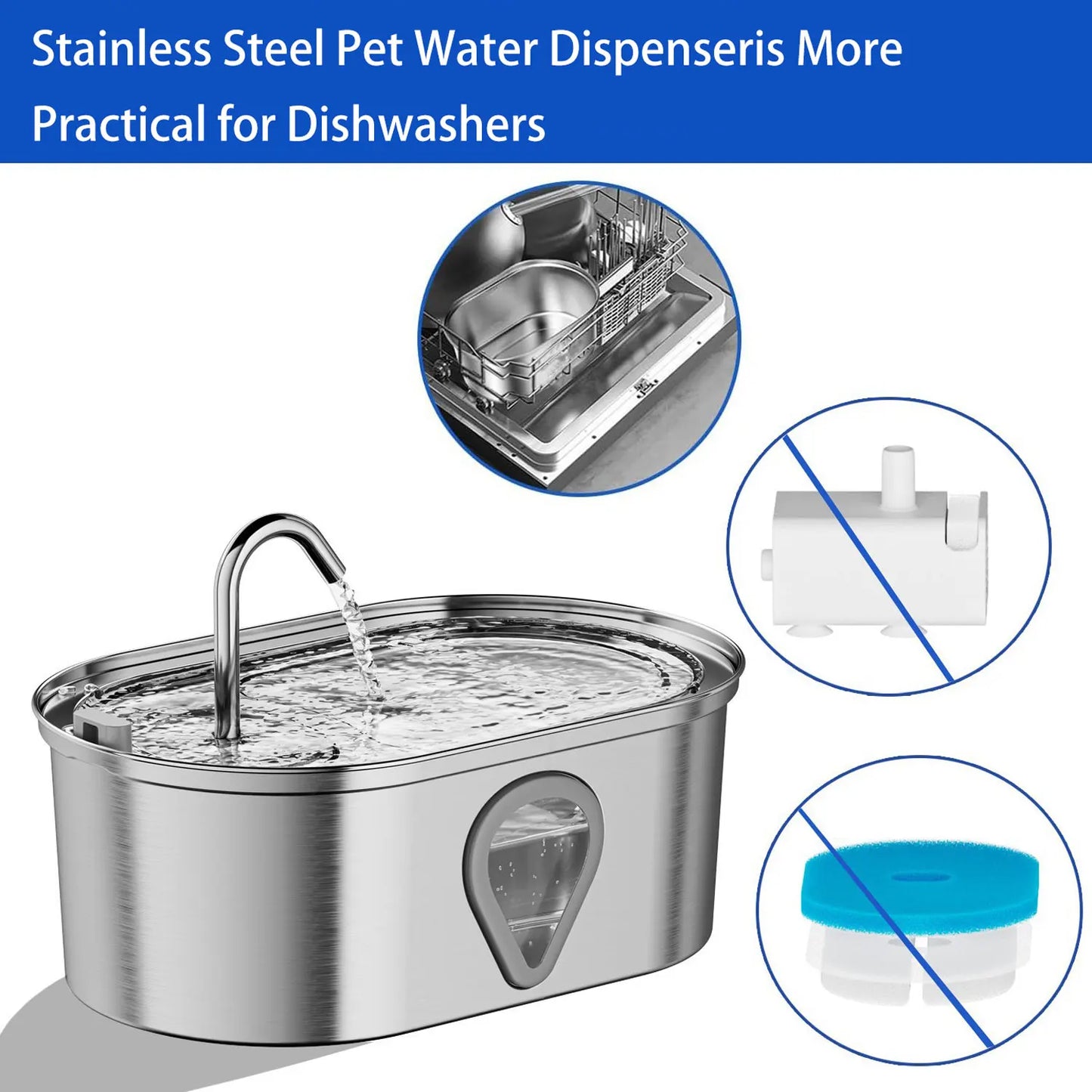 Stainless Steel Pet Water Feeder Cat Automatic Water Fountain USB Electric Mute for Cat Dog Filter Fountain Smart Drinking Bowl