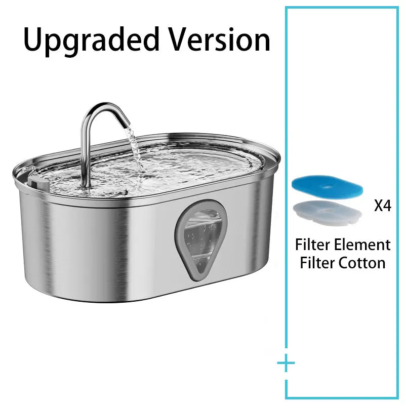 Stainless Steel Pet Water Feeder Cat Automatic Water Fountain USB Electric Mute for Cat Dog Filter Fountain Smart Drinking Bowl